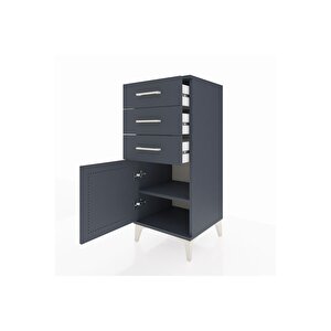 Hyperion Komodin Tek Raflı 3 Çekmeceli Tek Kapaklı 44x44x106 Antrasit-antrasit