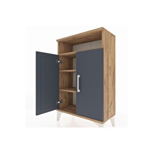 Arges Komodin 3 Raflı 2 Kapaklı 60x30x96 Çam-antrasit