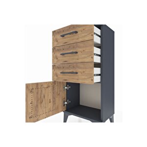 Arges Komodin 3 Çekmeceli Tek Kapaklı 44x30x96 Antrasit-çam