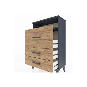 Arges Komodin Tek Raflı 3 Çekmeceli 60x30x96 Antrasit-çam