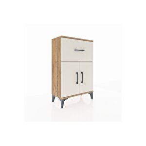 Arges Komodin Tek Raflı Tek Çekmeceli 2 Kapaklı 60x30x96 Çam-aytaşı