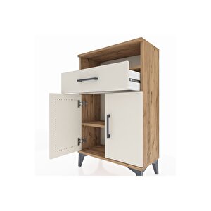 Arges Komodin 2 Raflı Tek Çekmeceli 2 Kapaklı 60x30x96 Çam-aytaşı