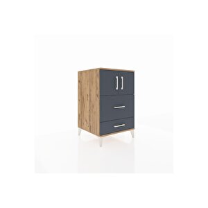 Kronos Komodin Tek Raflı 2 Çekmeceli 2 Kapaklı 60x59x96 Çam-antrasit