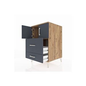 Kronos Komodin Tek Raflı 2 Çekmeceli 2 Kapaklı 60x59x96 Çam-antrasit