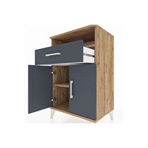 Hyperion Komodin 2 Raflı Tek Çekmeceli 2 Kapaklı 60x44x96 Çam-antrasit