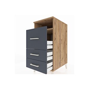 Kronos Komodin Tek Raflı 3 Çekmeceli 44x59x96 Çam-antrasit