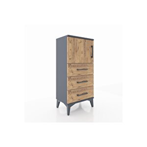 Arges Komodin Tek Raflı 3 Çekmeceli Tek Kapaklı 44x30x96 Antrasit-çam