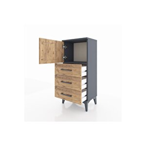 Arges Komodin Tek Raflı 3 Çekmeceli Tek Kapaklı 44x30x96 Antrasit-çam