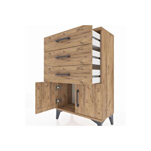 Arges Komodin 3 Çekmeceli 2 Kapaklı 60x30x96 Çam-çam
