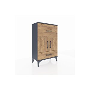 Arges Komodin Tek Raflı 2 Çekmeceli 2 Kapaklı 60x30x96 Antrasit-çam