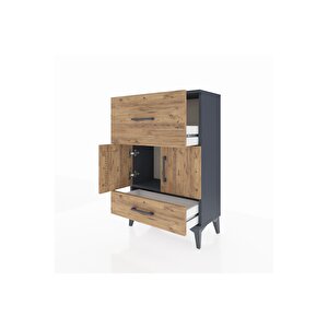 Arges Komodin Tek Raflı 2 Çekmeceli 2 Kapaklı 60x30x96 Antrasit-çam