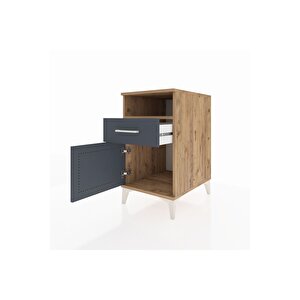 Kronos Komodin Tek Raflı Tek Çekmeceli Tek Kapaklı 44x59x80 Çam-antrasit