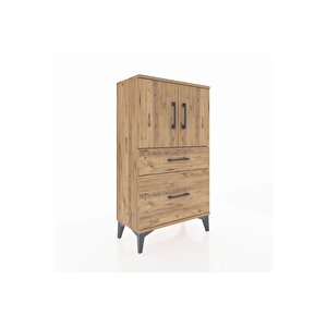 Arges Komodin 2 Raflı 2 Çekmeceli 2 Kapaklı 60x30x106 Çam-çam
