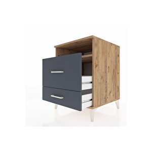 Kronos Komodin Tek Raflı 2 Çekmeceli 60x59x80 Çam-antrasit