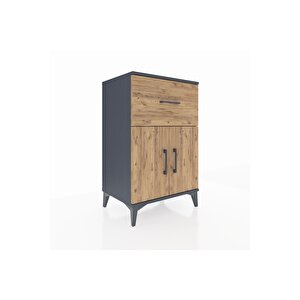 Hyperion Komodin Tek Raflı Tek Çekmeceli 2 Kapaklı 60x44x96 Antrasit-çam