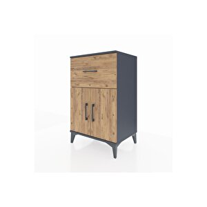 Hyperion Komodin Tek Raflı Tek Çekmeceli 2 Kapaklı 60x44x96 Antrasit-çam