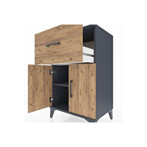 Hyperion Komodin Tek Raflı Tek Çekmeceli 2 Kapaklı 60x44x96 Antrasit-çam