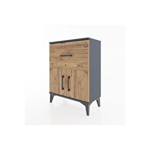 Arges Komodin Tek Raflı Tek Çekmeceli 2 Kapaklı 60x30x80 Antrasit-çam