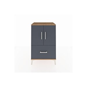 Hyperion Komodin 2 Raflı Tek Çekmeceli 2 Kapaklı 60x44x96 Çam-antrasit