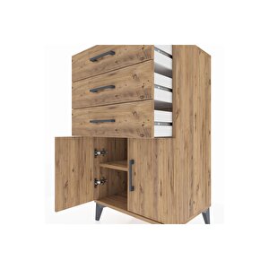 Hyperion Komodin Tek Raflı 3 Çekmeceli 2 Kapaklı 60x44x106 Çam-çam