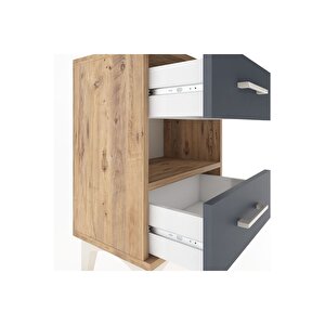 Arges Komodin Tek Raflı 2 Çekmeceli 44x30x64 Çam-antrasit