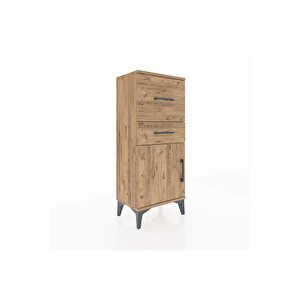 Arges Komodin Tek Raflı 2 Çekmeceli Tek Kapaklı 44x30x106 Çam-çam