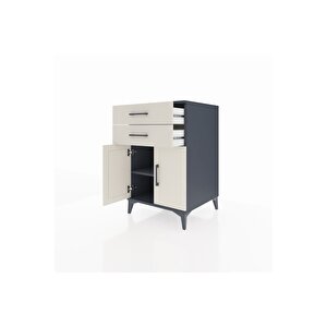 Kronos Komodin Tek Raflı 2 Çekmeceli 2 Kapaklı 60x59x96 Antrasit-aytaşı