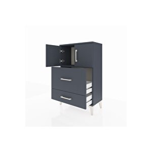 Arges Komodin Tek Raflı 2 Çekmeceli 2 Kapaklı 60x30x96 Antrasit-antrasit