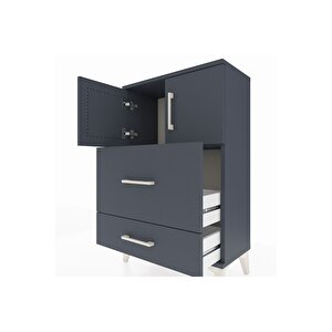 Arges Komodin Tek Raflı 2 Çekmeceli 2 Kapaklı 60x30x96 Antrasit-antrasit