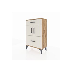 Arges Komodin Tek Raflı 2 Çekmeceli 2 Kapaklı 60x30x96 Çam-aytaşı