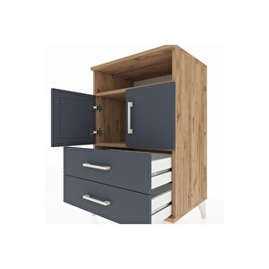 Hyperion Komodin 2 Raflı 2 Çekmeceli 2 Kapaklı 60x44x96 Çam-antrasit