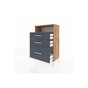 Arges Komodin Tek Raflı 3 Çekmeceli 60x30x96 Çam-antrasit