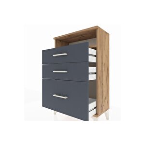 Arges Komodin Tek Raflı 3 Çekmeceli 60x30x96 Çam-antrasit