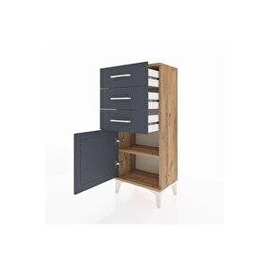 Arges Komodin Tek Raflı 3 Çekmeceli Tek Kapaklı 44x30x106 Çam-antrasit