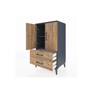 Hyperion Komodin 2 Raflı 2 Çekmeceli 2 Kapaklı 60x44x106 Antrasit-çam