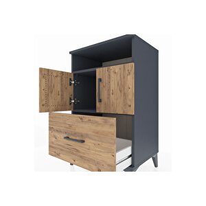 Hyperion Komodin 2 Raflı Tek Çekmeceli 2 Kapaklı 60x44x96 Antrasit-çam