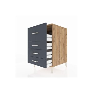 Kronos Komodin 4 Çekmeceli 60x59x96 Çam-antrasit