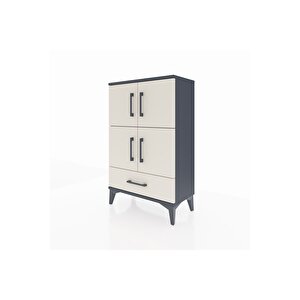 Arges Komodin 4 Raflı Tek Çekmeceli 4 Kapaklı 60x30x96 Antrasit-aytaşı