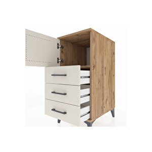 Kronos Komodin Tek Raflı 3 Çekmeceli Tek Kapaklı 44x59x96 Çam-aytaşı