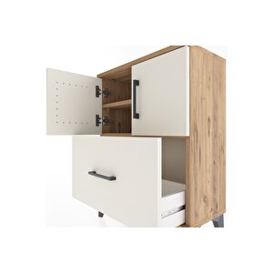 Arges Komodin 2 Raflı Tek Çekmeceli 2 Kapaklı 60x30x80 Çam-aytaşı