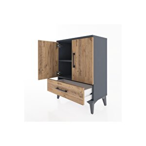 Arges Komodin 2 Raflı Tek Çekmeceli Tek Kapaklı 60x30x80 Antrasit-çam