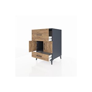 Kronos Komodin Tek Raflı 2 Çekmeceli 2 Kapaklı 60x59x96 Antrasit-çam