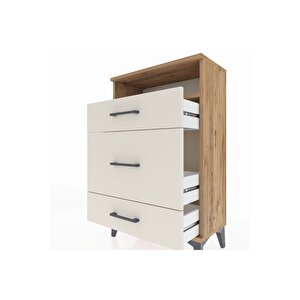 Arges Komodin Tek Raflı 3 Çekmeceli 60x30x96 Çam-aytaşı