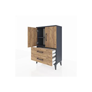 Arges Komodin 2 Raflı 2 Çekmeceli 2 Kapaklı 60x30x96 Antrasit-çam