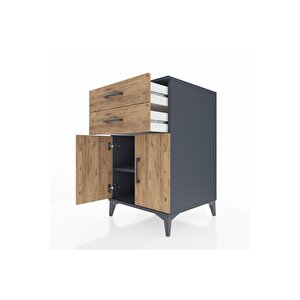 Kronos Komodin Tek Raflı 2 Çekmeceli 2 Kapaklı 60x59x96 Antrasit-çam