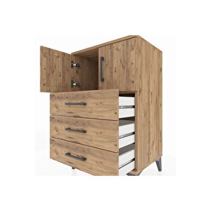 Hyperion Komodin Tek Raflı 3 Çekmeceli 2 Kapaklı 60x44x96 Çam-çam