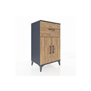 Hyperion Komodin Tek Raflı Tek Çekmeceli 2 Kapaklı 60x44x106 Antrasit-çam