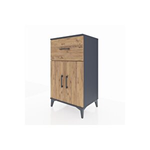 Hyperion Komodin Tek Raflı Tek Çekmeceli 2 Kapaklı 60x44x106 Antrasit-çam