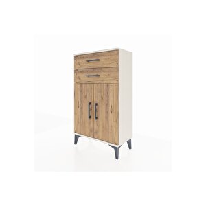 Arges Komodin Tek Raflı 2 Çekmeceli 2 Kapaklı 60x30x106 Aytaşı-çam