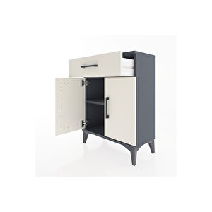 Arges Komodin Tek Raflı Tek Çekmeceli 2 Kapaklı 60x30x80 Antrasit-aytaşı